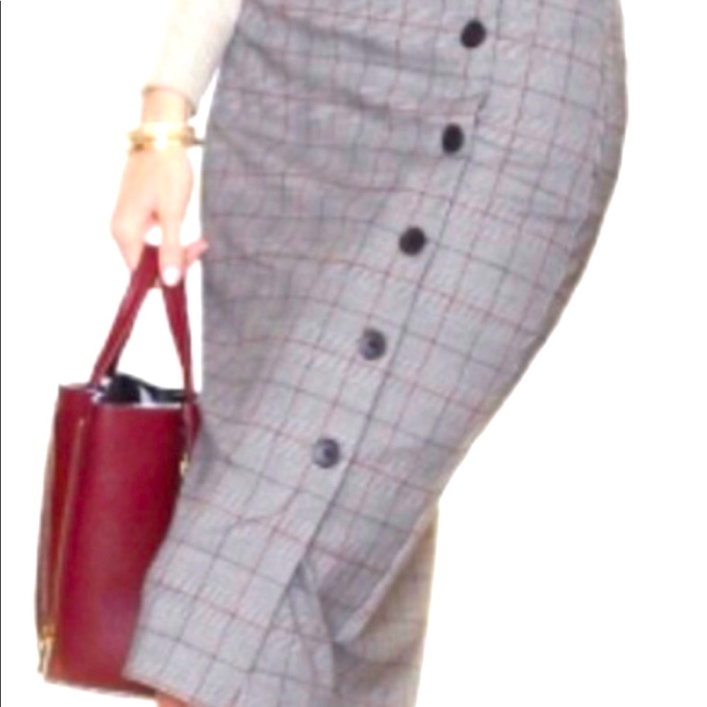 Plaid Pencil Knee Length Skirt